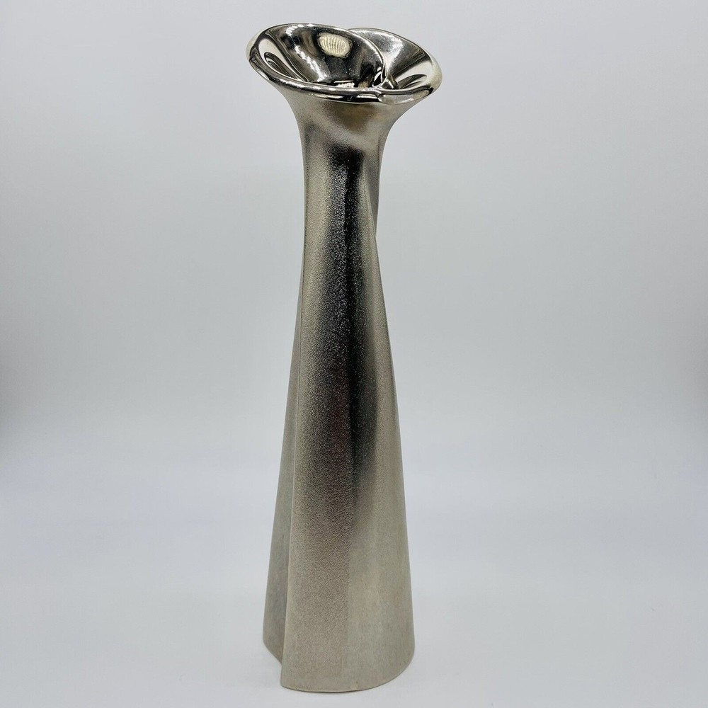Silver Heart Shape Bud Vase Candle Valentines Holder Heavy Silver 9"